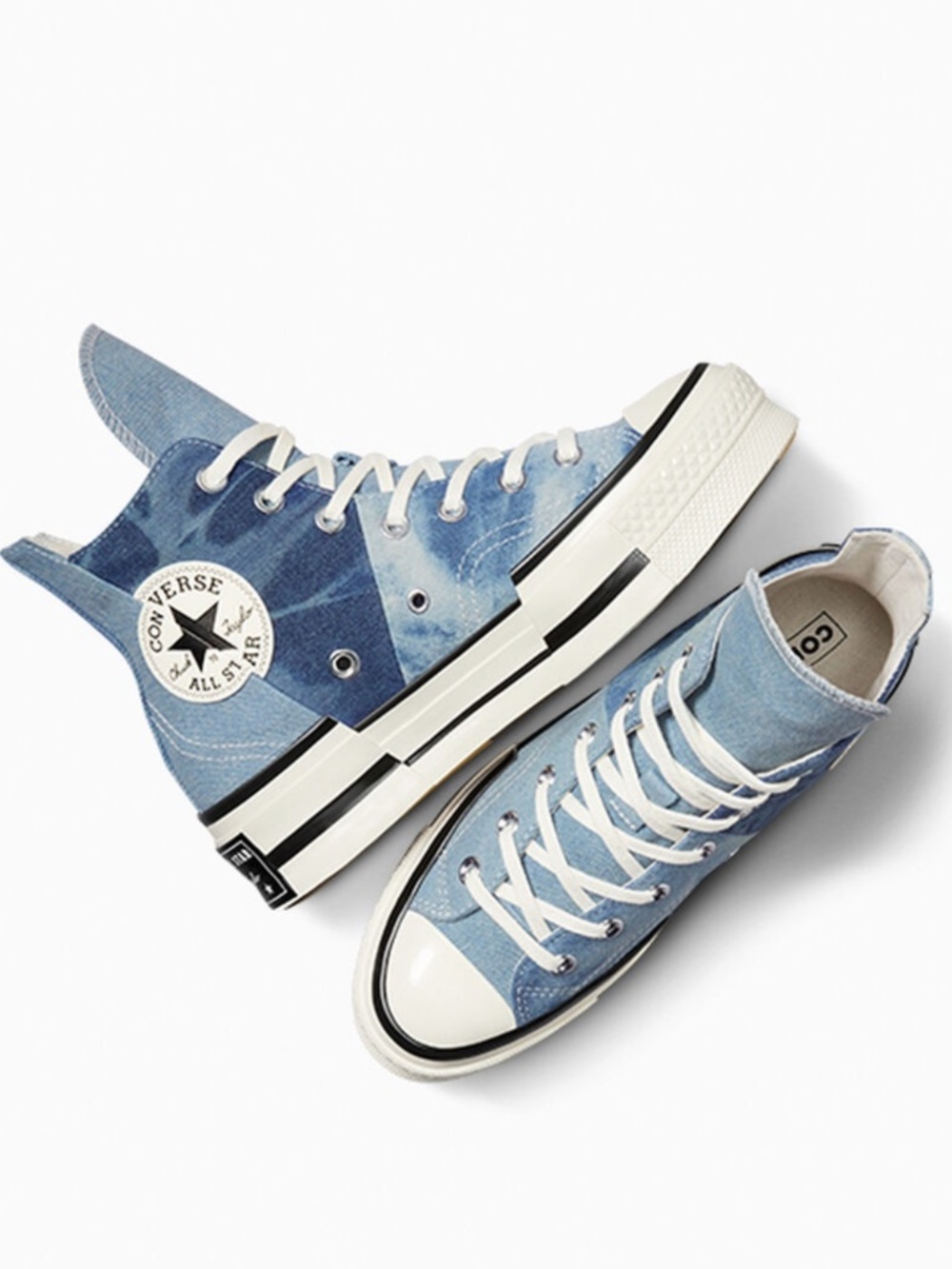 NEW Chuck 70 Plus Distressed Denim Converse Denim Patchwork High Top - 10 W 8 M - Picture 1 of 13